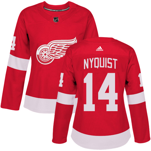 Adidas Red Wings #14 Gustav Nyquist Red Home Authentic Women's Stitched NHL Jersey - Click Image to Close